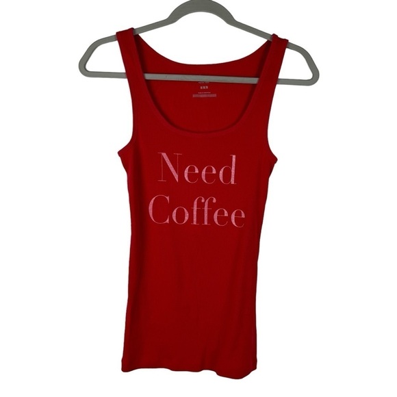 Old Navy 2 Tank Tops Red Ribbed "Need Coffee" and Navy Blue Tank Women's Medium - Picture 6 of 12